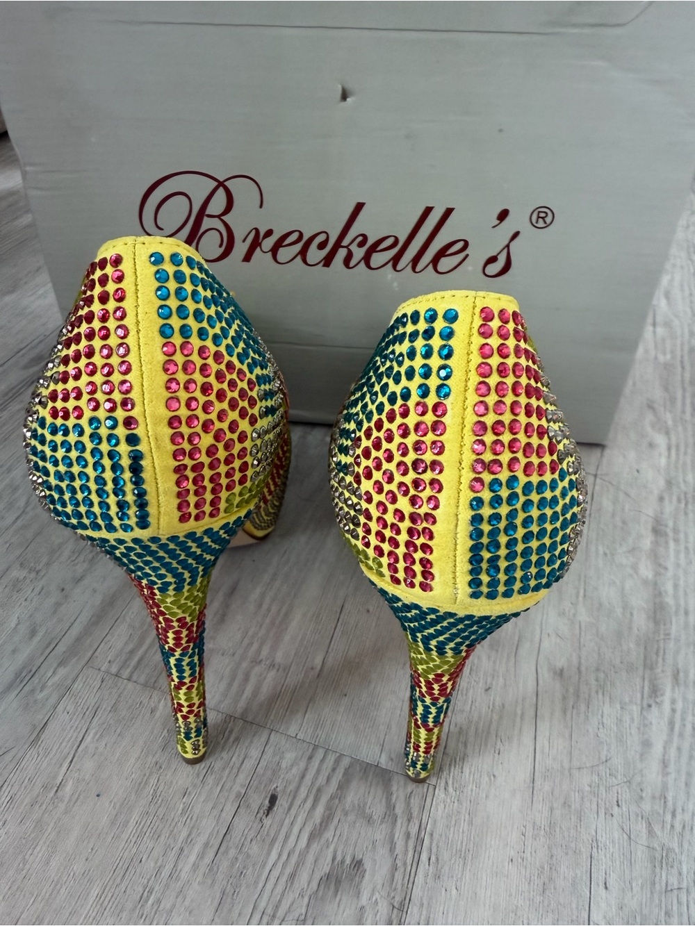 Breckelles Yellow Multicolor Rhinestone Platform Pumps - Picture 4 of 5